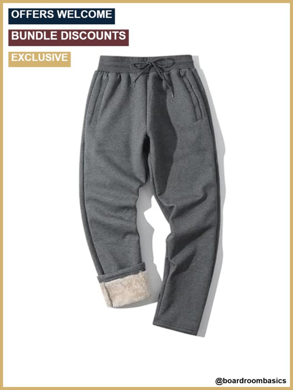 Sherpa Lined Sweatpants Men's Winter Fleece Joggers Zipper Pockets Warm